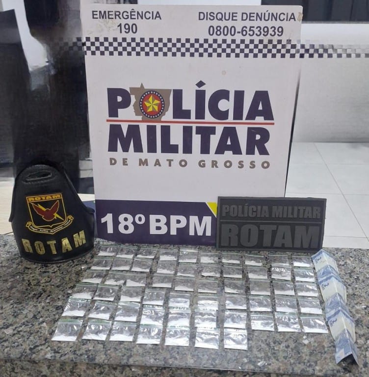 Rotam prende homem por tráfico de drogas e apreende 57 porções de cocaína