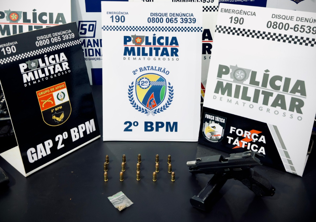 PM prende dois suspeitos por ameaça e apreende arma de fogo em Pontal do Araguaia