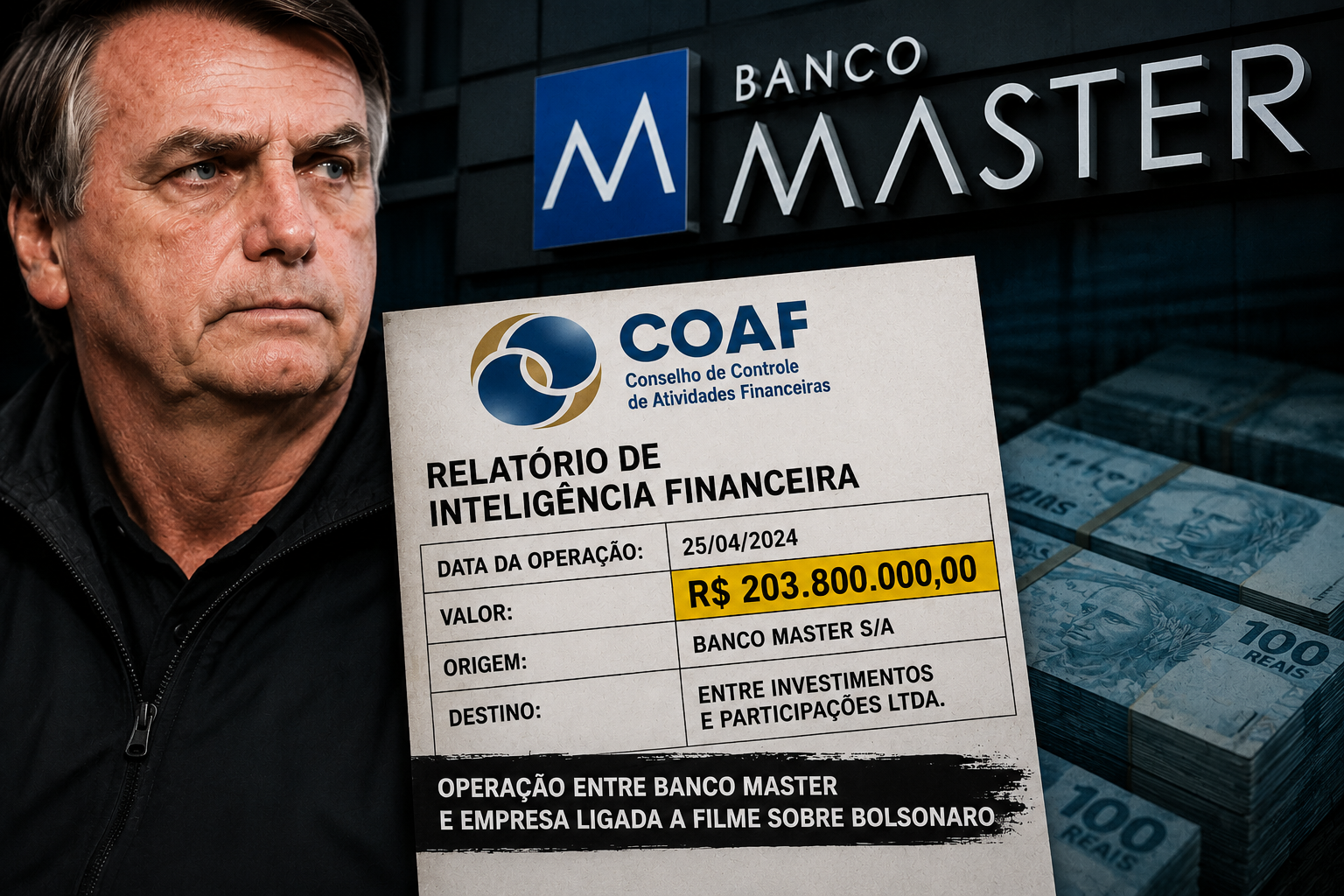 Relatório do Coaf aponta operação de R$ 203 milhões entre empresa ligada ao filme sobre Bolsonaro e Banco Master em um único dia