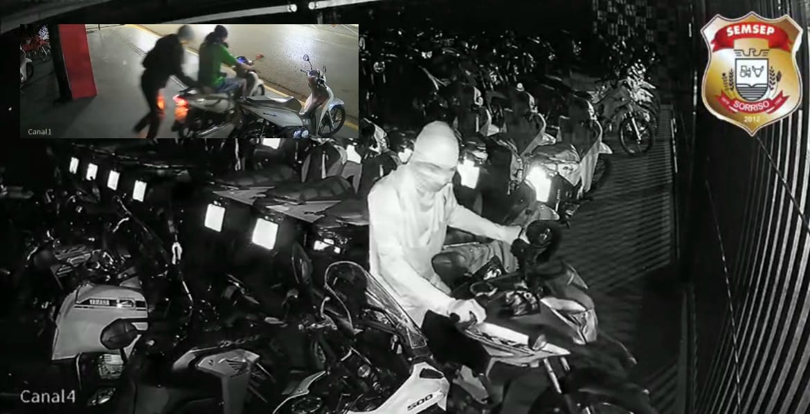 Encapuzados invadem loja, desligam energia e fogem com seis motos roubadas em Sorriso
