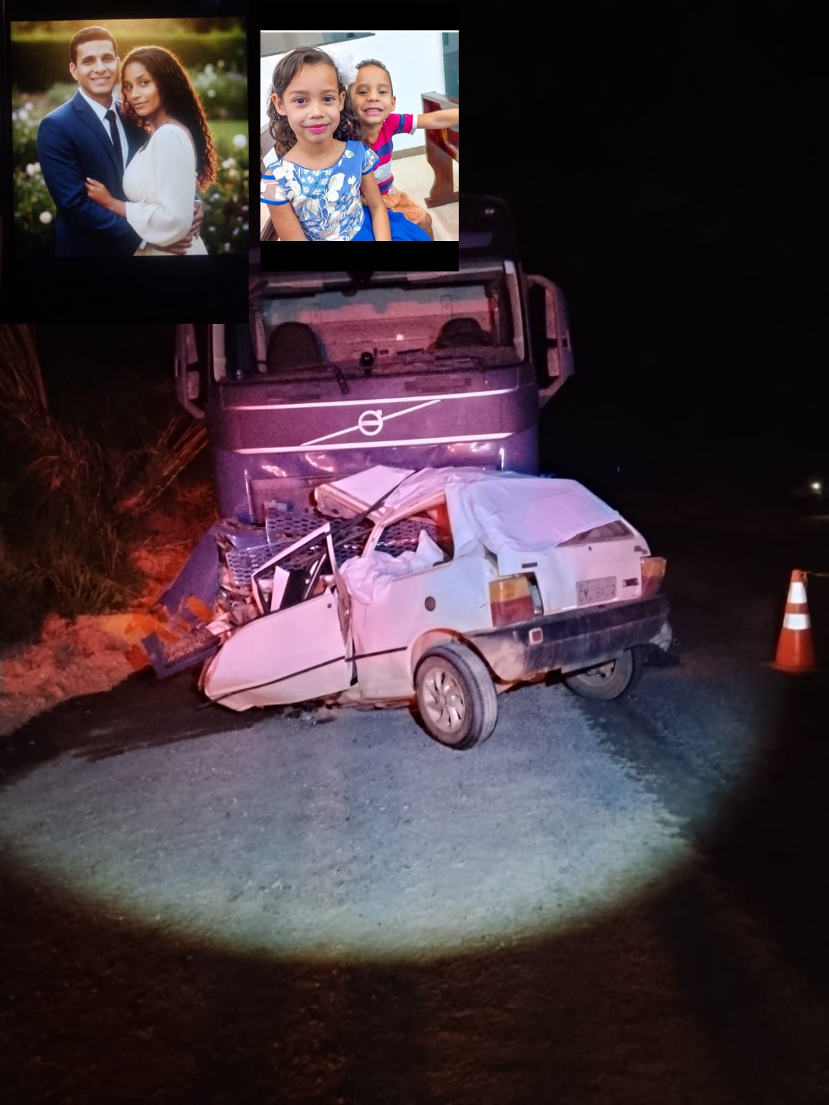 Casal e três crianças morrem em colisão frontal entre Fiat Uno e carreta na MT-140; família fica destruída