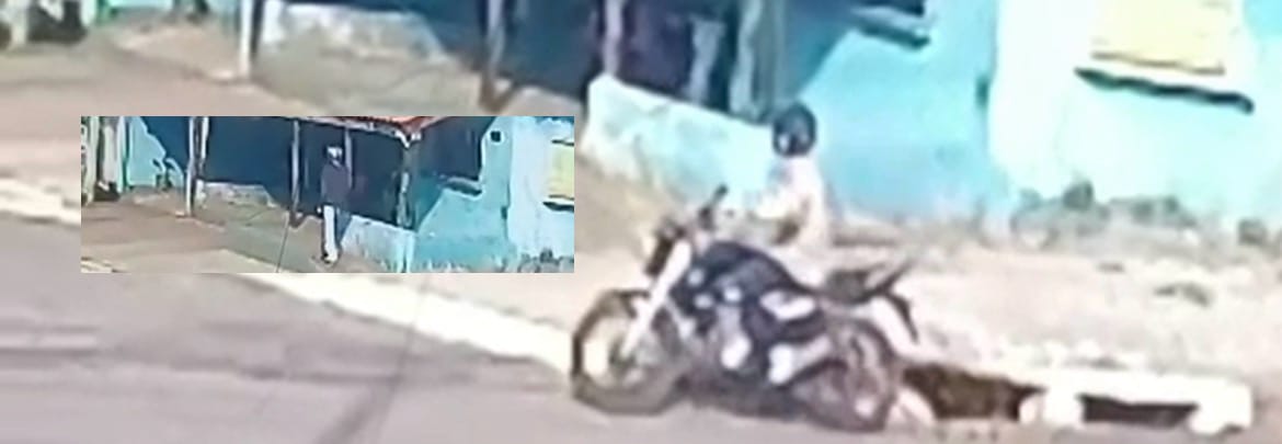 Câmera flagra dupla em moto atirando na cabeça de dono de bar em Pontes e Lacerda; vítima está em estado grave
