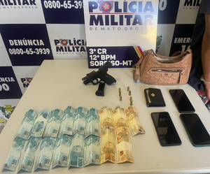 PM prende três faccionados por sequestro, apreende pistola e R$1,4 mil