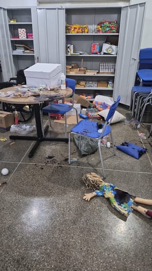 Vandalismo revolta comunidade escolar: criminosos invadem escola, destroem materiais e espalham tinta em salas de aula em Cuiabá