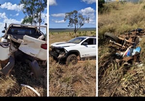Dois motoristas morrem em colisão envolvendo caminhão, caminhonete e trator em Água Boa